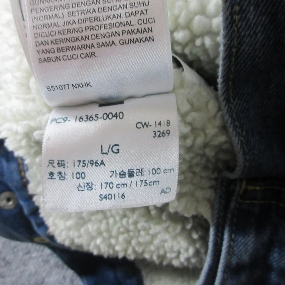 Levis Jacket Mens L Blue Denim Sherpa Lined Trucker Faux Fur Collar Warm Winter